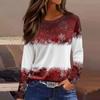 Women's Fashion Casual Slit Hem Round Neck Long Sleeve Loose Christmas Printed T-Shirt Ladies Top