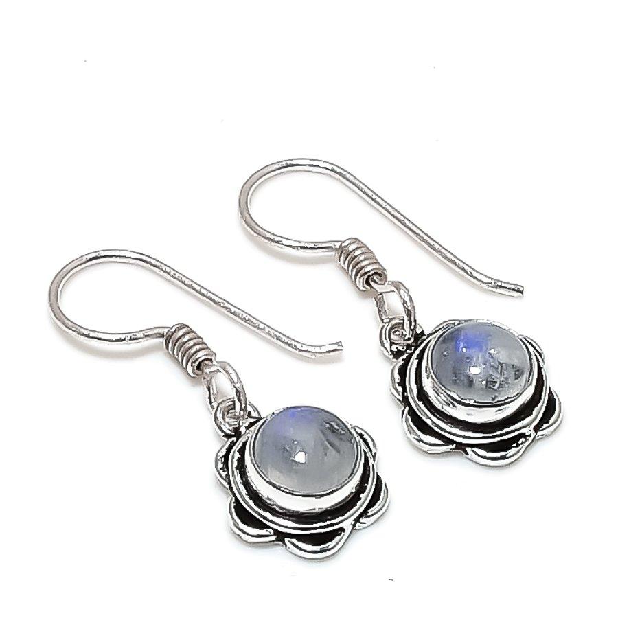 Natural Moonstone Gemstone Handmade 925 Sterling Silver Jewelry Earring 1.26" m4E94
