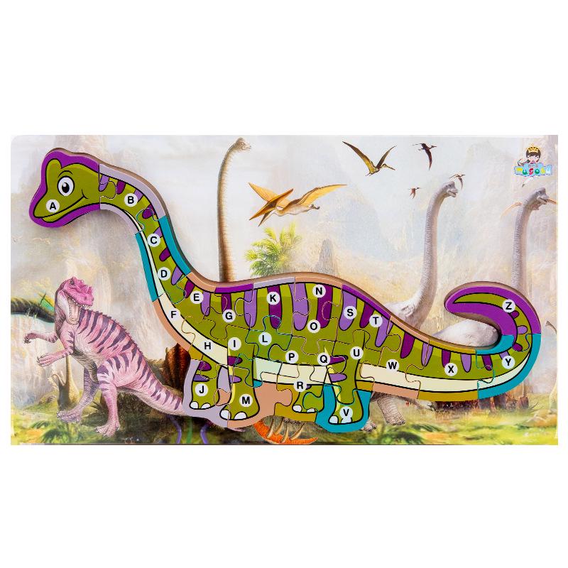 Children's 3D Wooden Dinosaur Puzzle: Number & Letter Educational Toy for Ages 3-6