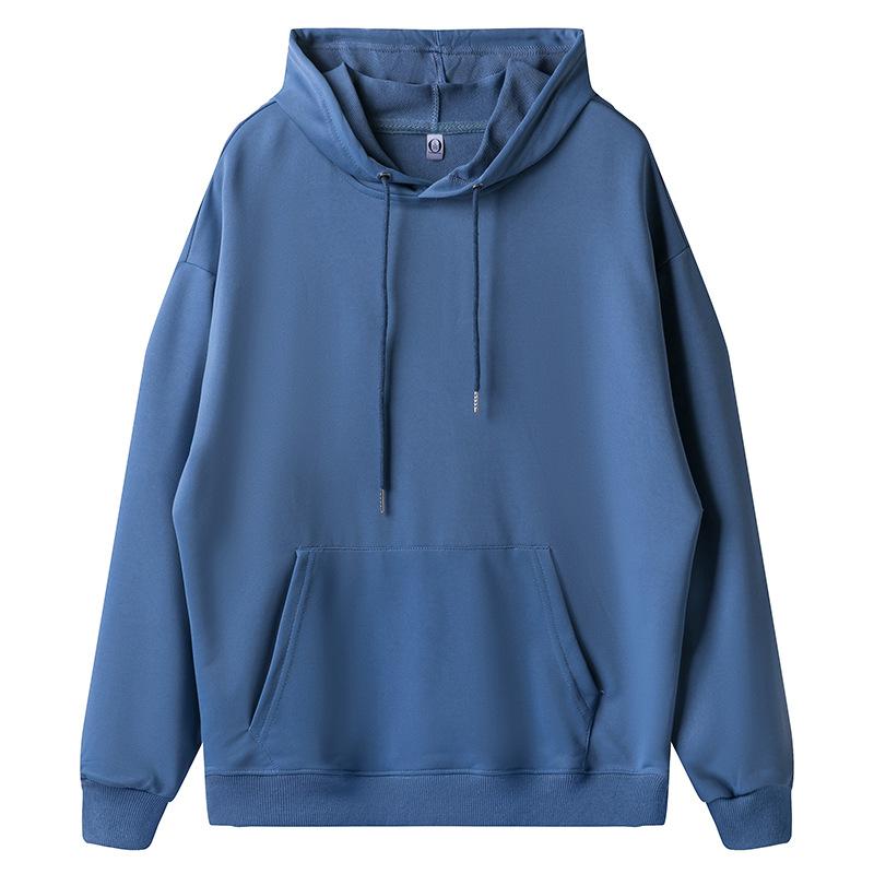 Solid Color Cotton Blends Sweatshirt Zipper Loop Knit Hooded Cardigan Jacket Loose Hoodie Team Uniform Work Advertising Hoodies Coat
