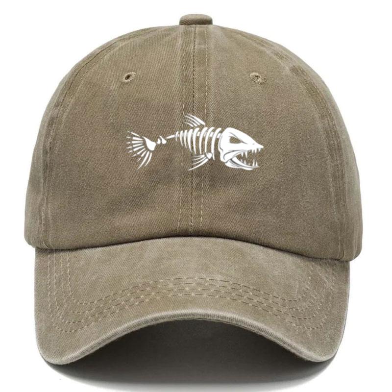 Customize Fish Bone Print Vintage Washed Cotton Baseball Cap Adjustable Distressed Unisex Trucker Hat for Men Women Outdoor Hats