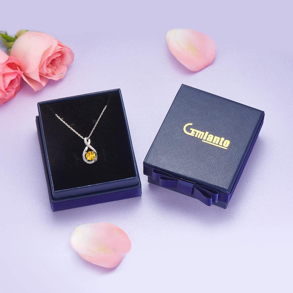 [Gemlanto] Sterling Silver 925 Citrine Teardrop Necklace for Women, November Birthstone, 18K Gold Plated, Gift Wrapped, Perfect for Birthdays and