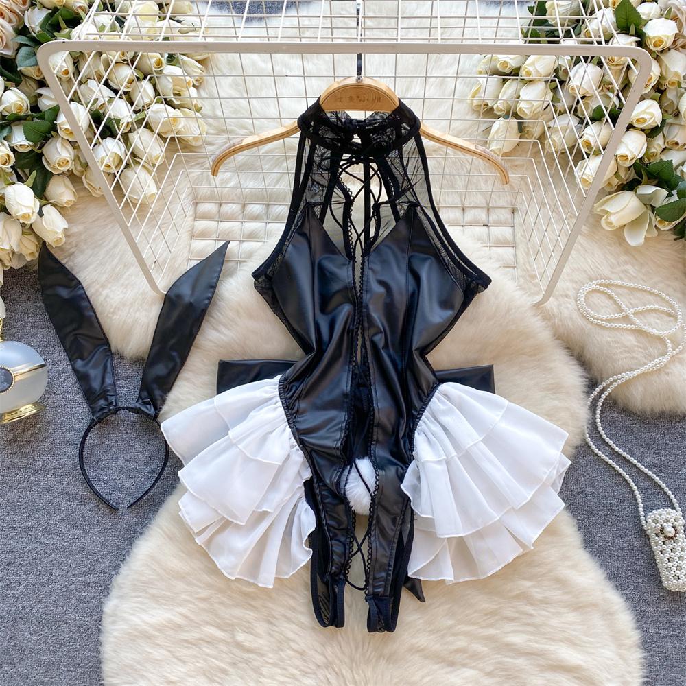 Bow Splicing Lace Edge Y2K Grid Lace-up Neck-mounted Top Sets Women Clothes Block Color Sexy Hot Sweet Mini Skirt Suits Lingerie