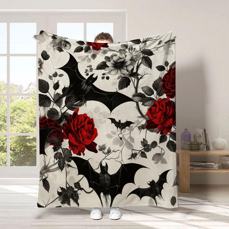 Warm Halloween Flannel Blanket - Cartoon Ghost & Pumpkin Design