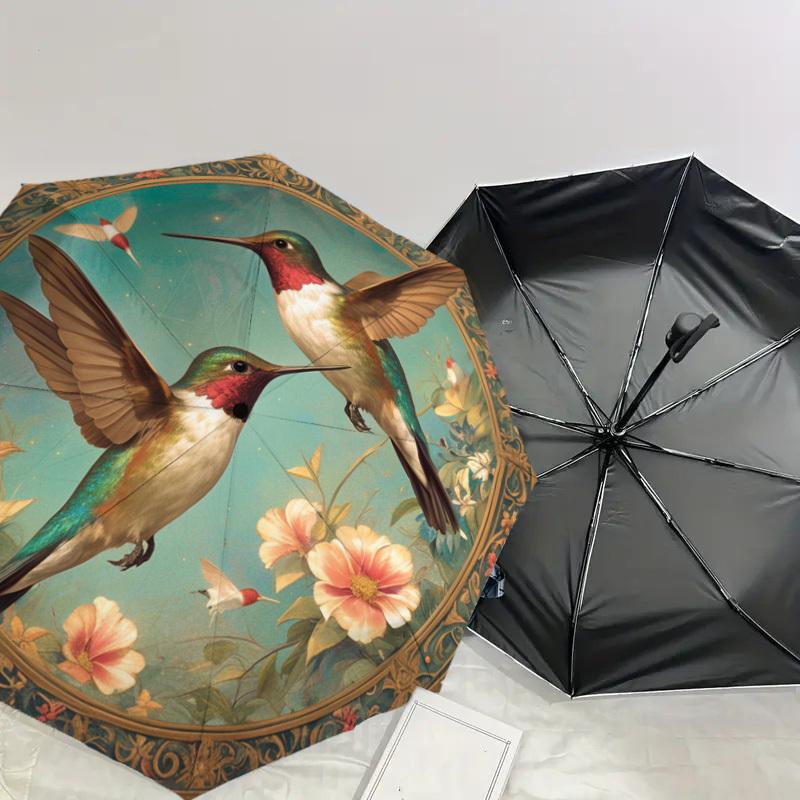 1pc Hummingbird Garden Artwork Umbrella with Plastic Handle,Suitable for All Seasons Home Travel Outdoor UmbrellaDD504