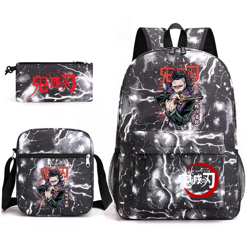 Demon Slayer Anime Print School Backpack Set 3Pcs Include Backpack Shoulder Bag Pencil Case for Boys Girls Students