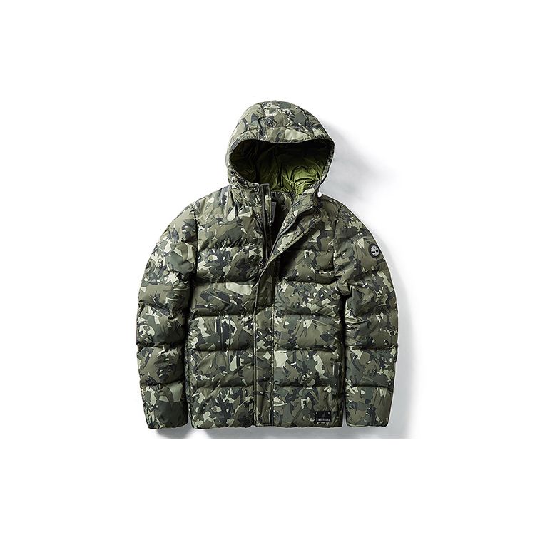 Timberland Warm Outdoor Sports Hooded Down Jacket Winter Camouflage Green Men Jacket A1Z3D-W63