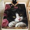 Calico Cat and Flowers,pattern Flannel Blanket, High quality Comfortable for All Seasons, Home Decor, Warmth and Comfort, Perfect for Gifts.