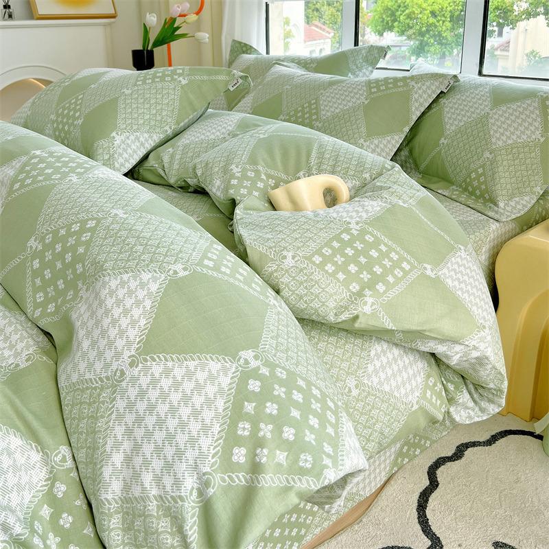 Set de pat din bumbac din patru piese, set din trei piese de husă de pilota de dormitor din bumbac pur și cearșaf de pat