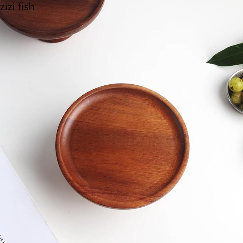 Solid Wood High Footed Dessert Plate Display Stand Cake Stand Bread Plates Dim Sum Dish Sushi Plate Fruit Plates Snack Bowl Tray