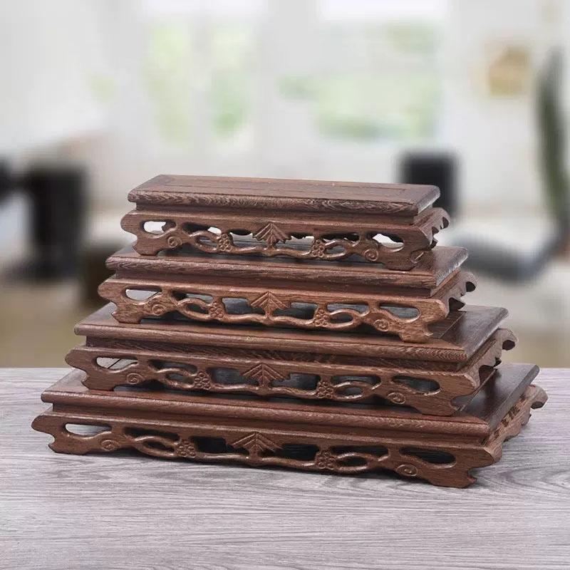 Chicken Wing Wood Base, Carving Handicraft Decoration, Rectangular Solid Wood, Flower Pot, Buddha Statue Base