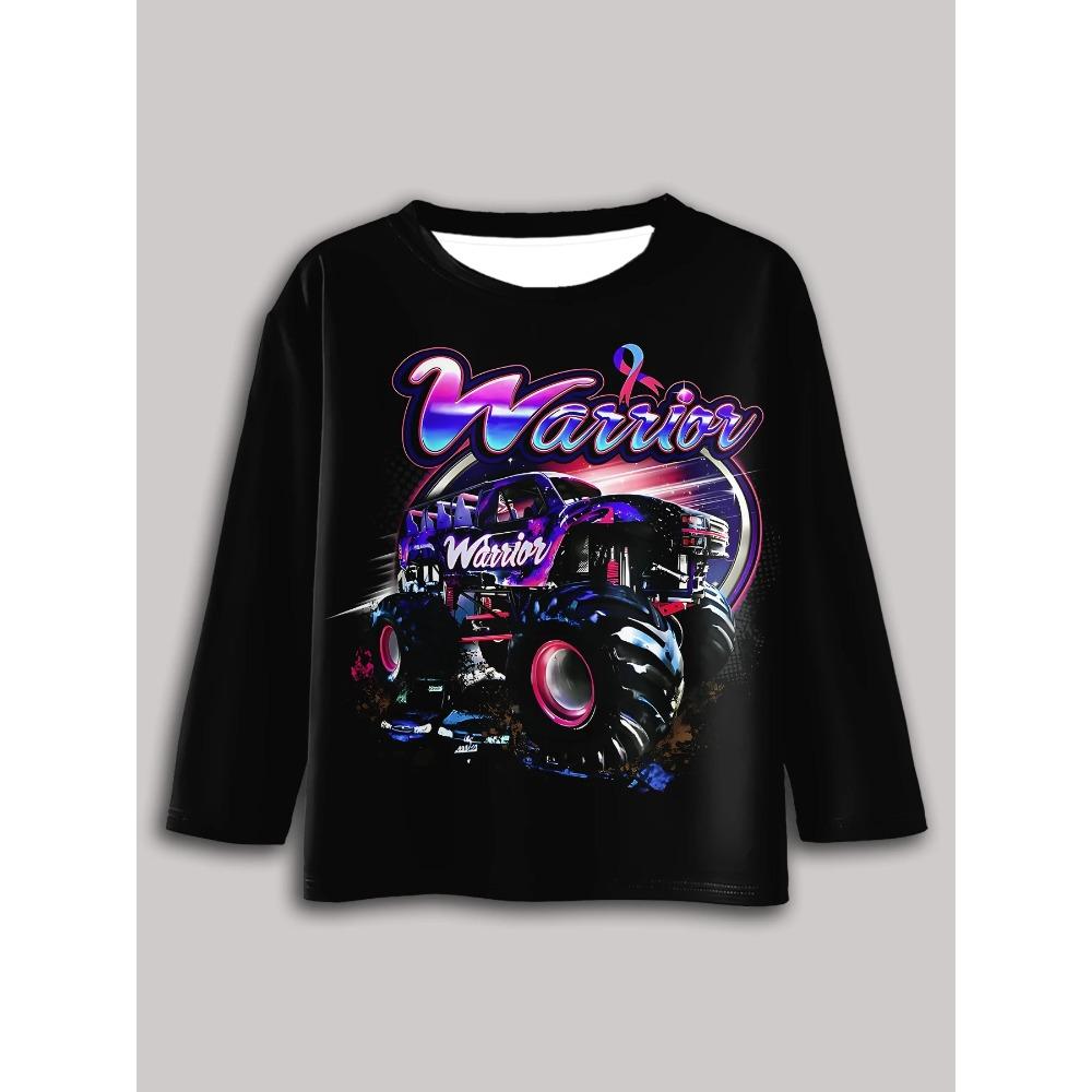 

pring and Autumn Round Neck Cartoon Truck Pattern 3D Printed Top Fashionable Casual Long Sleeved Children s Boy T-shirts 170