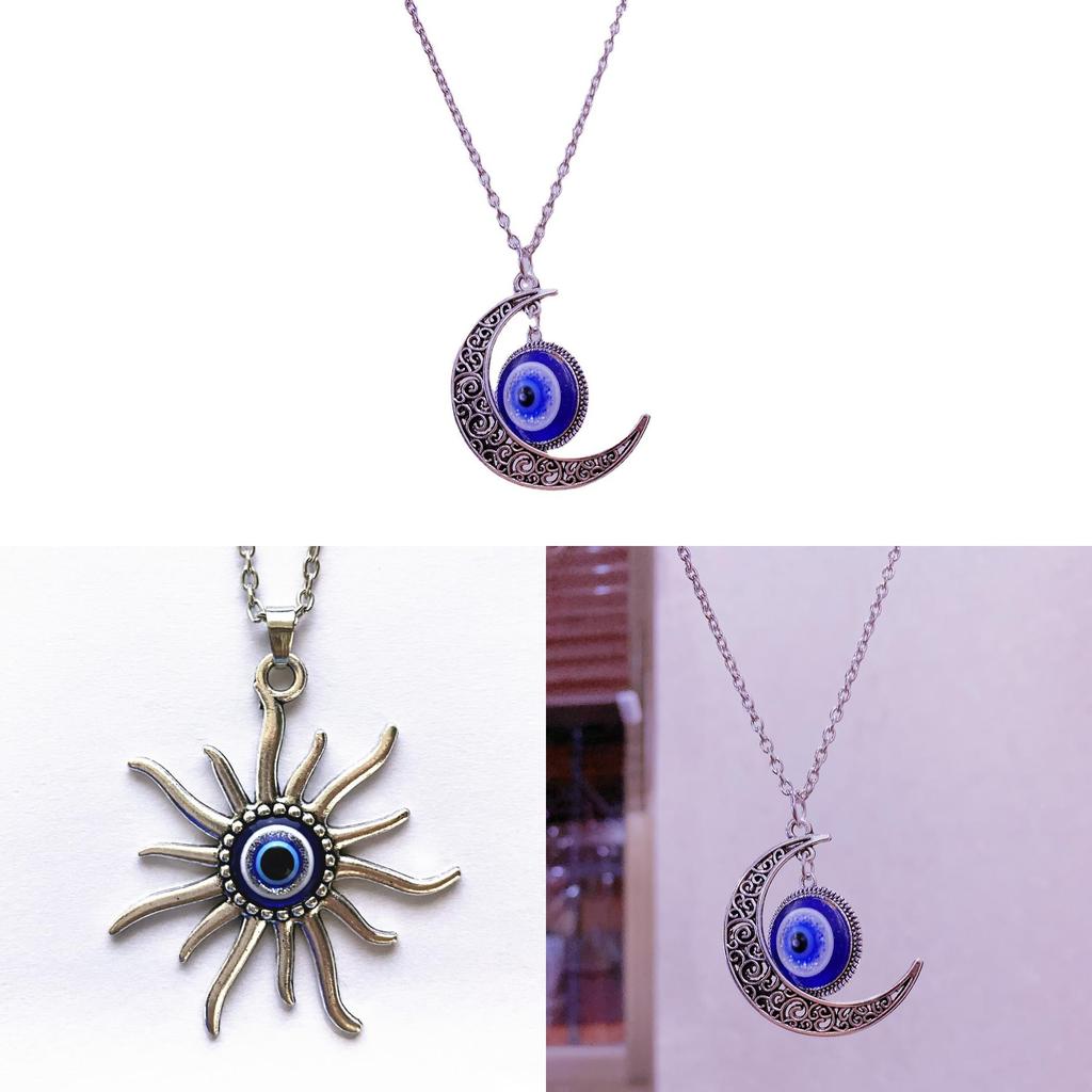 Turkish Blue Evil Eye Pendant Necklace With Alloy Moon Design For Fashion Accessories
