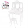 Coiffeuse En Bois Blanche Enfant Avec Triple Miroir En Plexi Et Tabouret, Autocollants Inclus (GS3304)