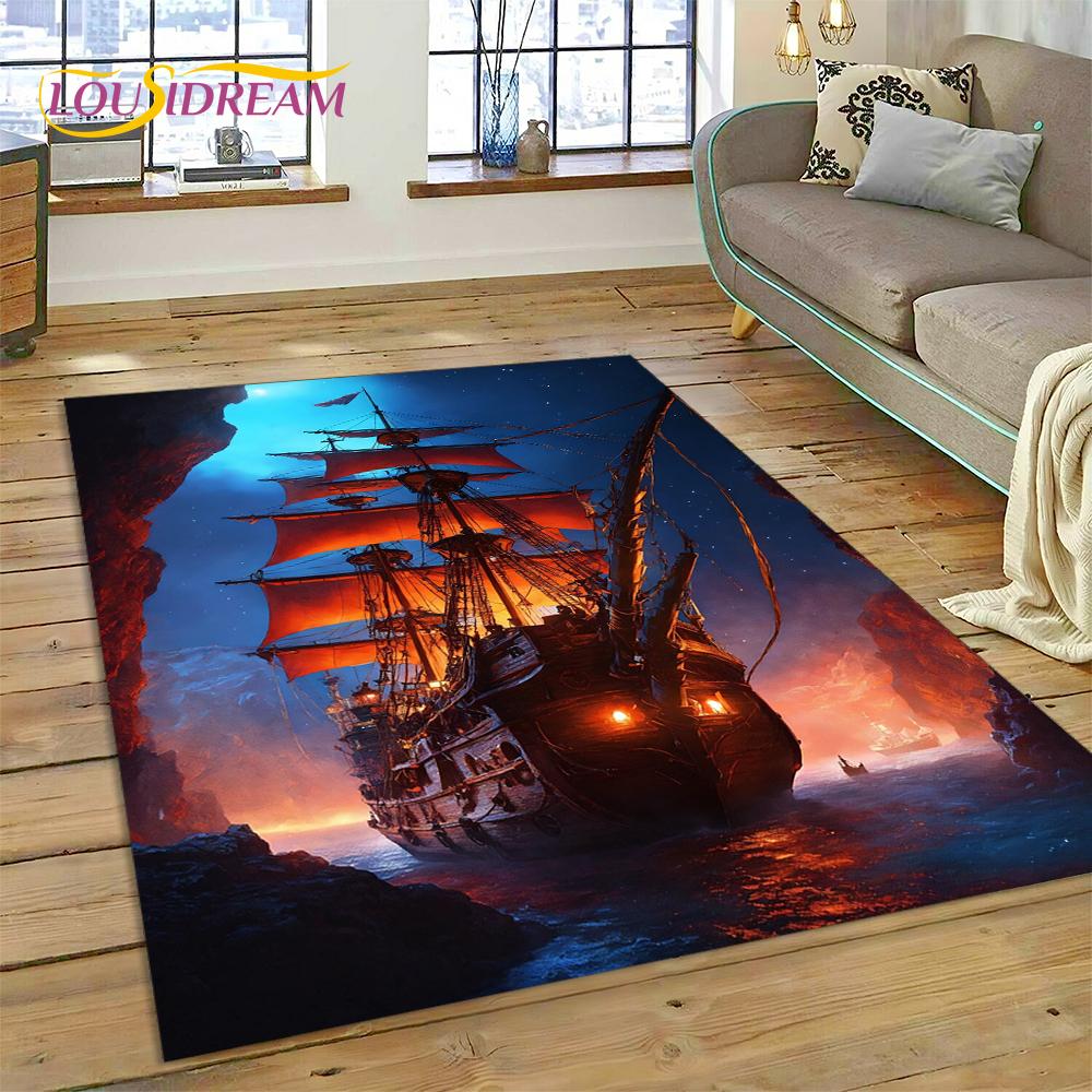 Ancient Pirate Ship Boat,Barque,Sailboa Rug Carpet for Living Room Bedroom Decor,Floor Mat Non-slip Decoration for Sofa Doormat