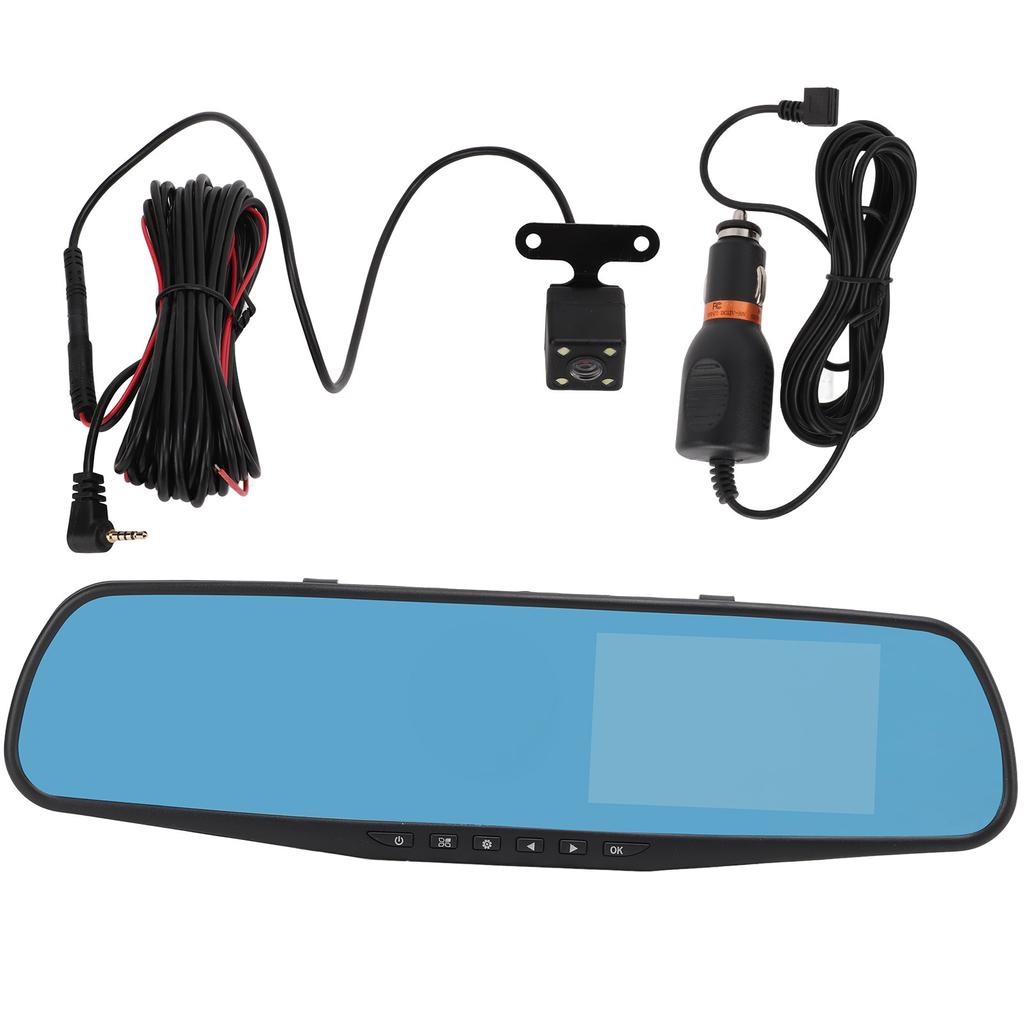 4.3in 1080P Mirror Dash Cam Rearview Mirror Camera Dual Driving Recorder Parking Monitor Loop Recording Backup Camera