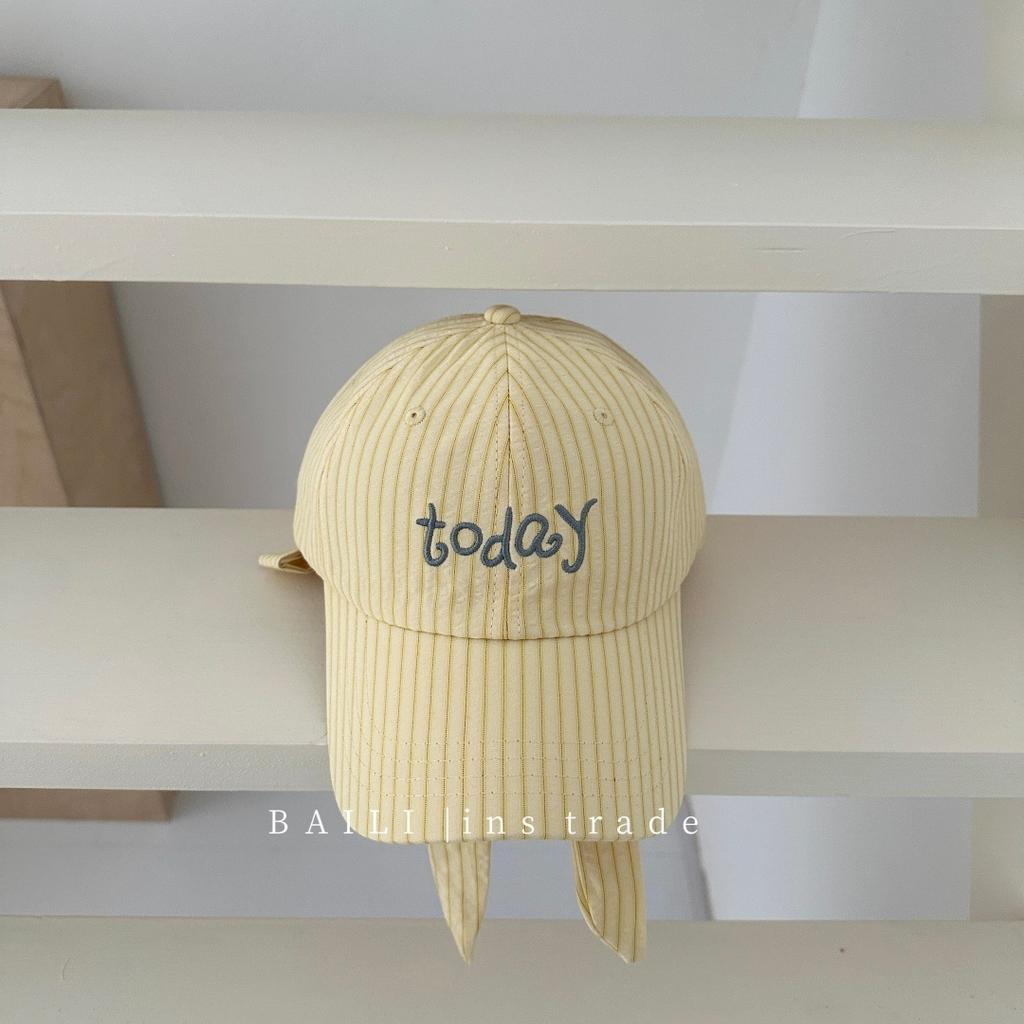 Korean style fresh striped bow tie baseball cap - sweet, versatile, preppy, sun protection, face-slimming duckbill cap