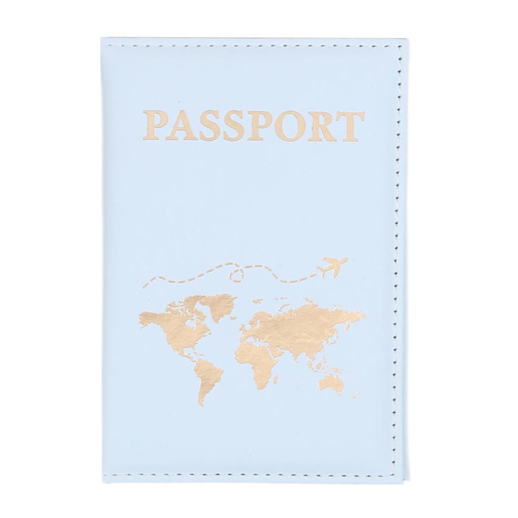 Passport Cover Plain Skin PU Passport Cover World Pattern Protection Cover Credit Card Holder ID Card Wallet