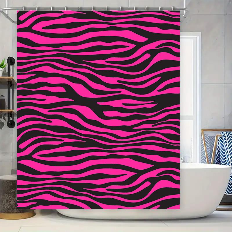 

Pink Black Zebra Striped Shower Curtain Waterproof Bathroom Decoration 90x180cm
