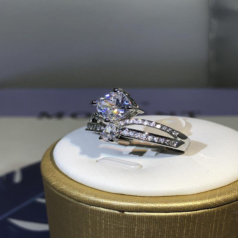 Fashionable and Trendy Diamond Rings, High End AAA Zircon Engagement Rings for Women, Classic Double Layer Ring Jewelry