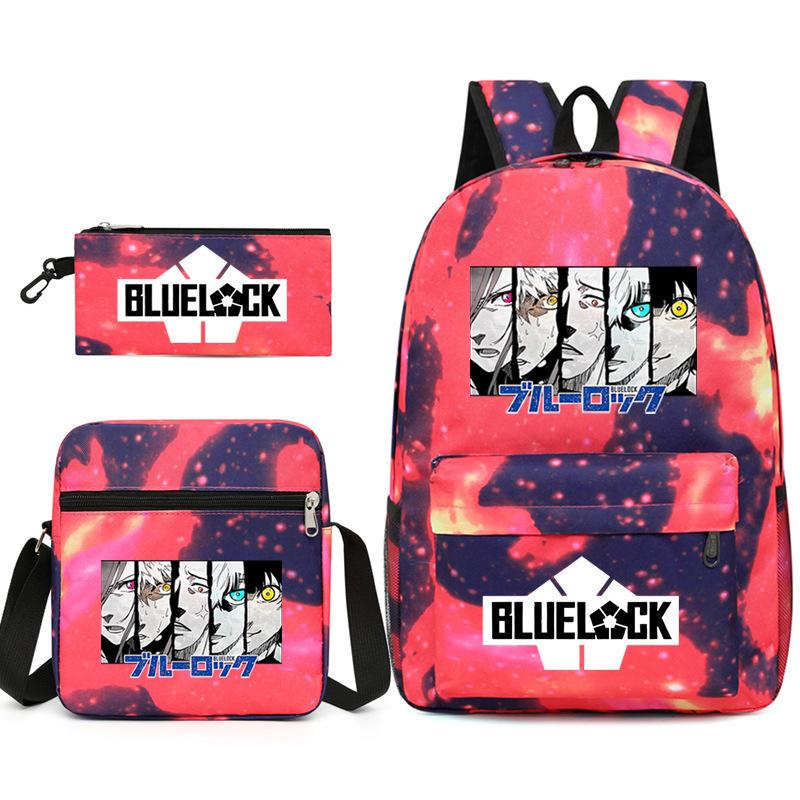 Large Capacity Schoolbag with Shoulder Strap; Student Three-piece Pencil Case Set