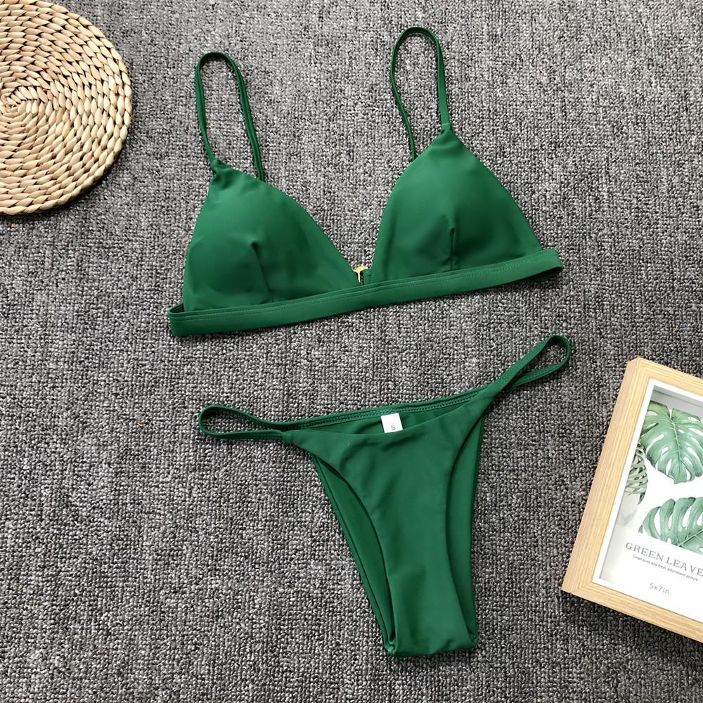 Women's Swimsuit Solid Color Triangle Bag Sexy Bikini Side Tie Two-Piece Swimsuit Beachwear Bathing Suits