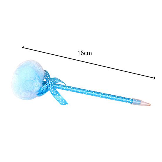 Cute Plush Faux Fur Pom Pom Bowknot Polka Dot Ballpoint Pen Student Stationery
