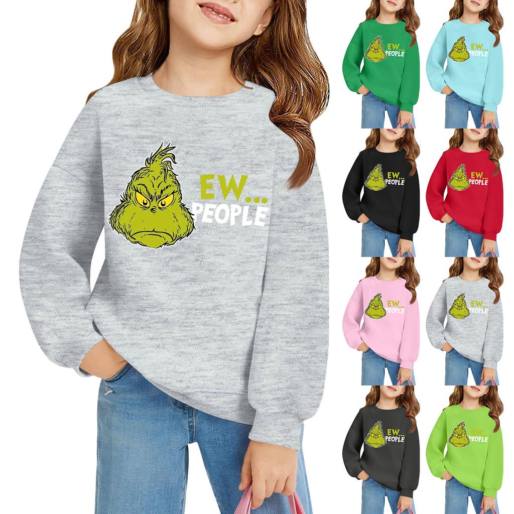 Kids' Long Sleeve Loose Pullover Letter Printed Round Neck Sweatshirt