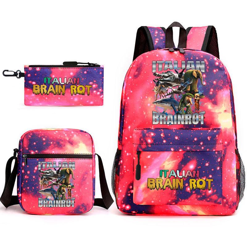 Abstract Foreign Shanhaijing Schoolbag Tongtongsahur Cartoon Primary School Student Backpack Three-piece Set D