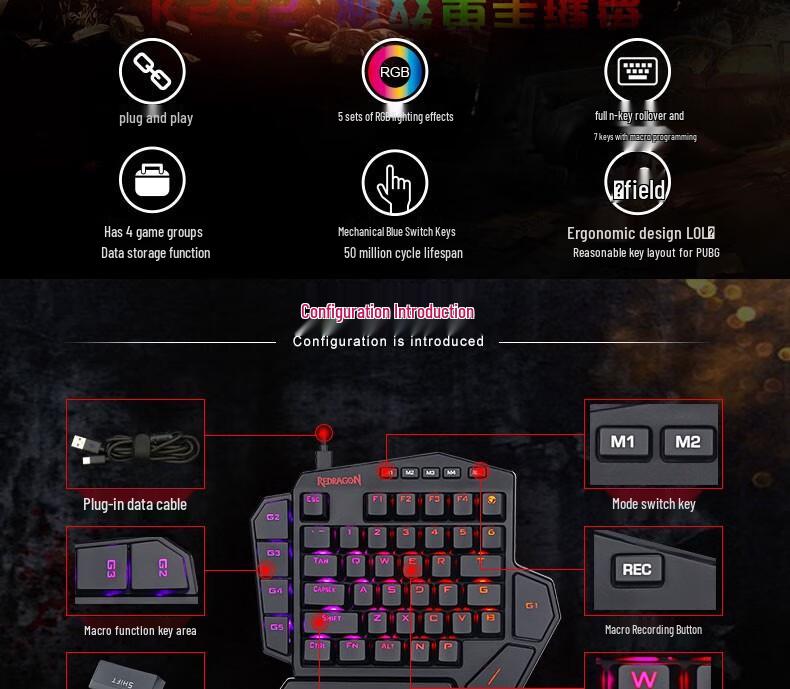 Redragon K585 Dual-Mode Hot-Swappable Mechanical Gaming Keypad with Onboard Macro Programming