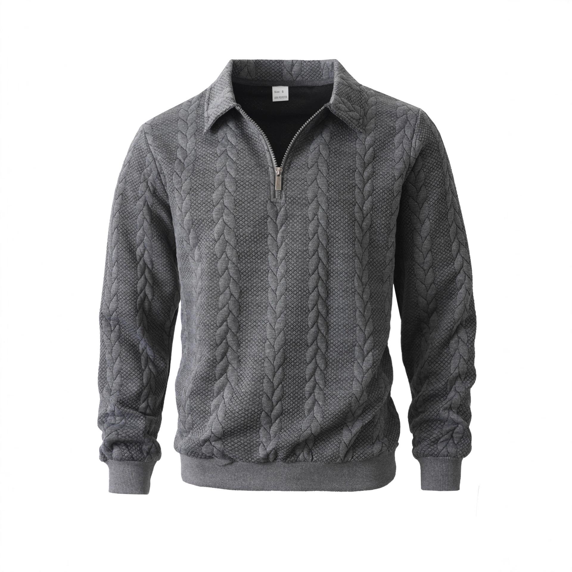 Men s European-Size Jacquard Lapel Jacket - Casual Zip-Up Long-Sleeve Knit Sweater for Spring and Autumn S темно-серого