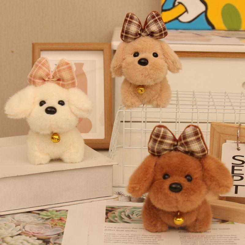 Cute Bow Dog Plush Toys Cartoon Kawaii New Bag Pendants Bell Dog Dolls as Birthday and Festival Gifts for Children