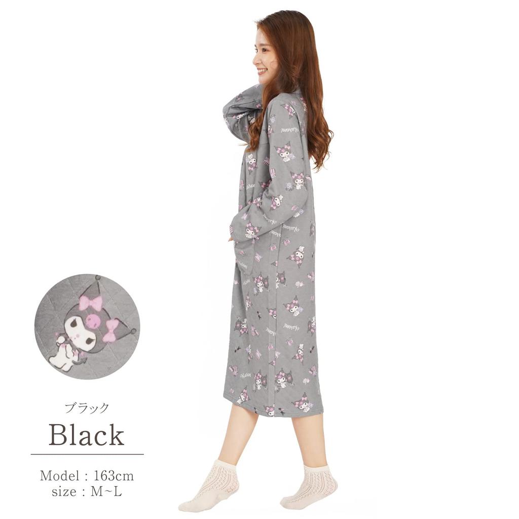 SAN1566 Kuromi Knit Quilt Dress Room Wear Kuromi Sanrio Makeup Kuromi [Southzak] Women's (Black/M-L Size)