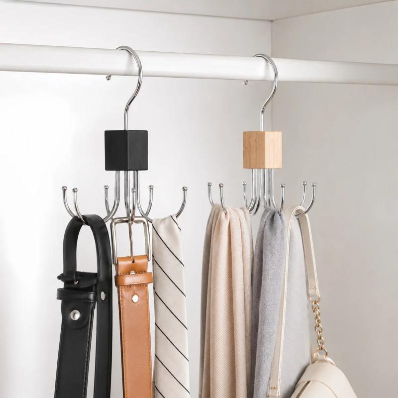1/2/3PCS 360° Rotating Multi Claw Hanger Hook Wooden Metal Storage Rack Organizer For Belt Scarves Lingerie Ties Handbags Closet