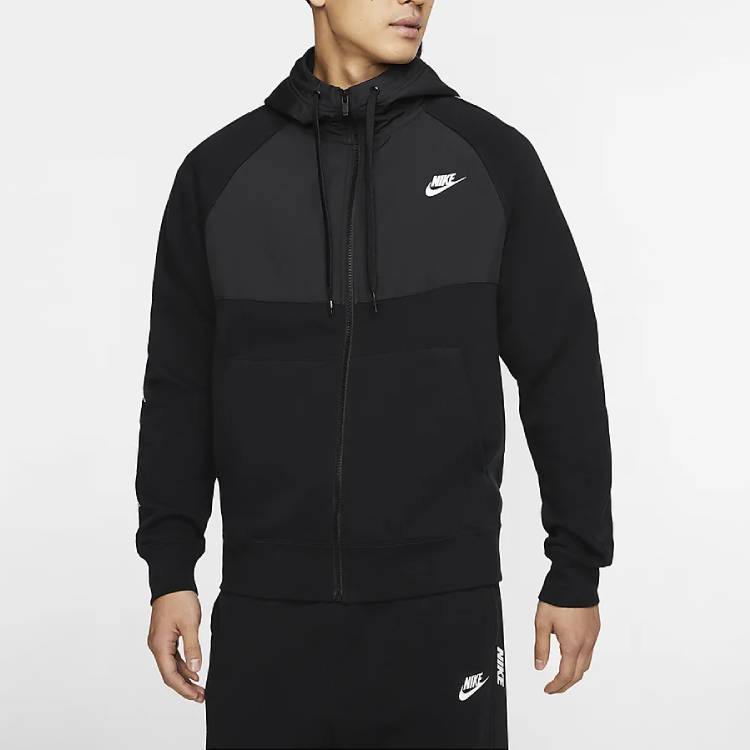 Nike Fleece-Lined Hybrid Full-Zip Hoodie Jacket Men Outerwear Black CJ4416-010