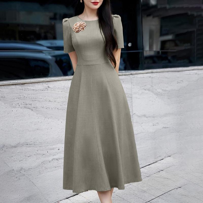 ZANZEA Women Casual Round Neck Summer Short Sleeve Elegant Dress