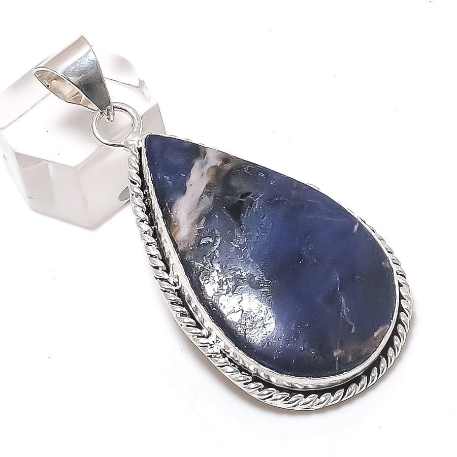 Sodalite Gemstone 925 Sterling Silver Jewelry Pendant 2.36"