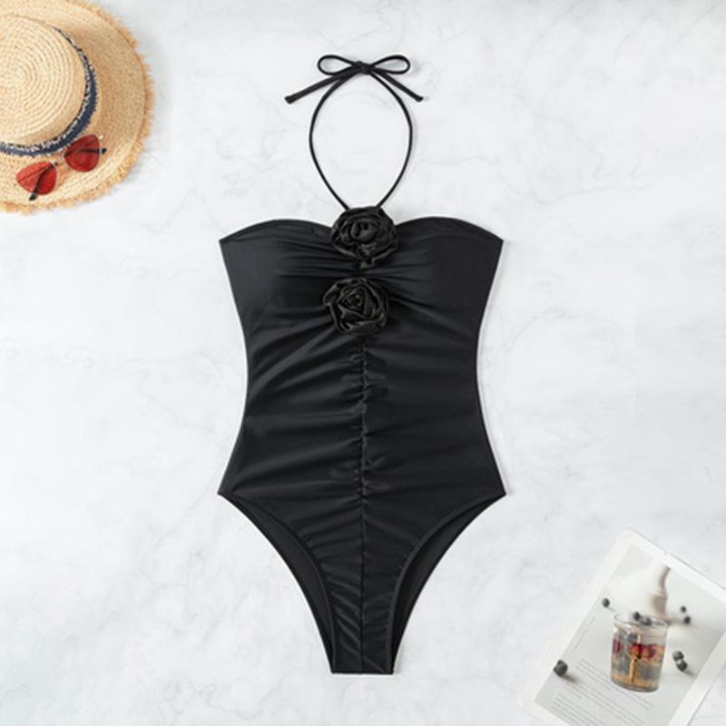 

Женский европейско-американский купальник на бретелях с цветочным принтом 2024 - Повседневная пляжная одежда S чёрный