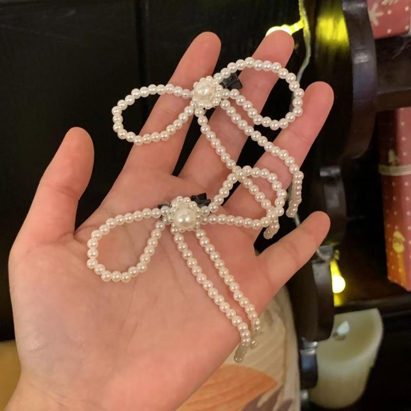 Artificial Pearls Bowtie Hairpin Duckbills Clip Barrettes Braids Clip Hair Decors