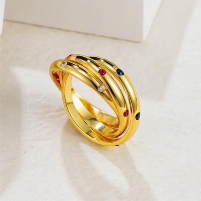 Verschlungene drei Ringe mit Diamanten, Kalter Wind, Hochwertiger Zeigefingerring, Damen Nischen-Leichtluxus Hochwertige Accessoires