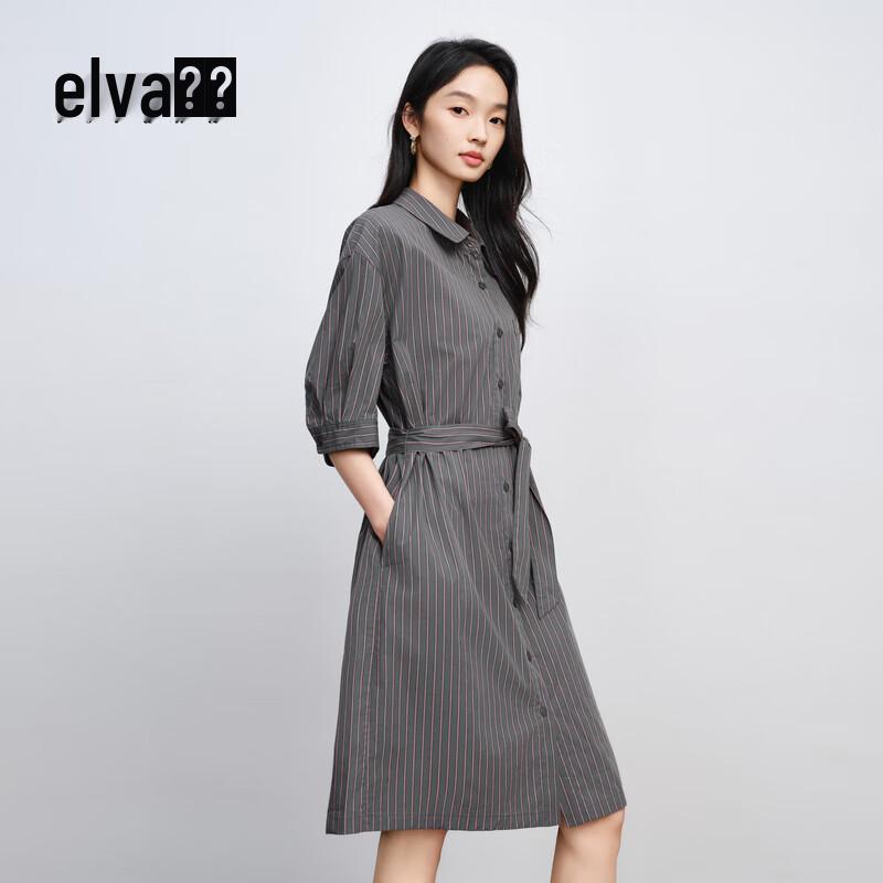 

Elva s Island Women s Striped Half-Sleeve Tie-Waist Shirt Dress S
