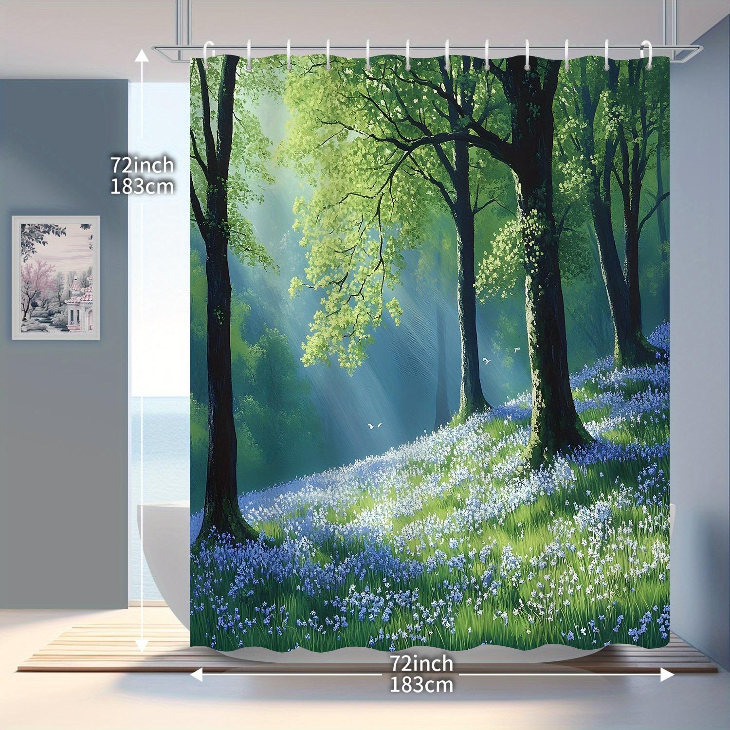 

Open 1pc Watercolor Cartoon Summer Forest Sun Shower Curtain, 12 Hooks Bath Curtain, Bathroom Decoration W90xH180cm