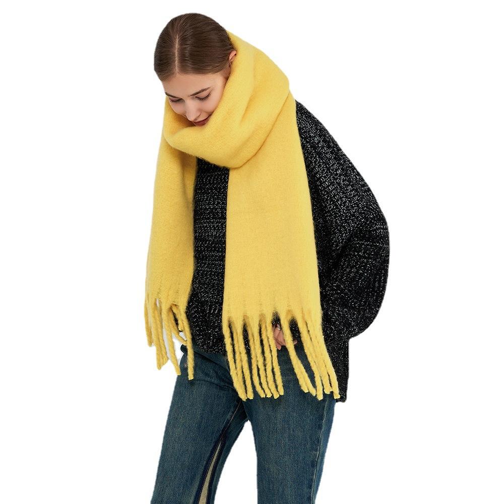 Fular moale cerat mohair pentru femei, nou la modă de iarnă, simplu, îngroșat, călduros, culoare uni, fular imitație cașmir