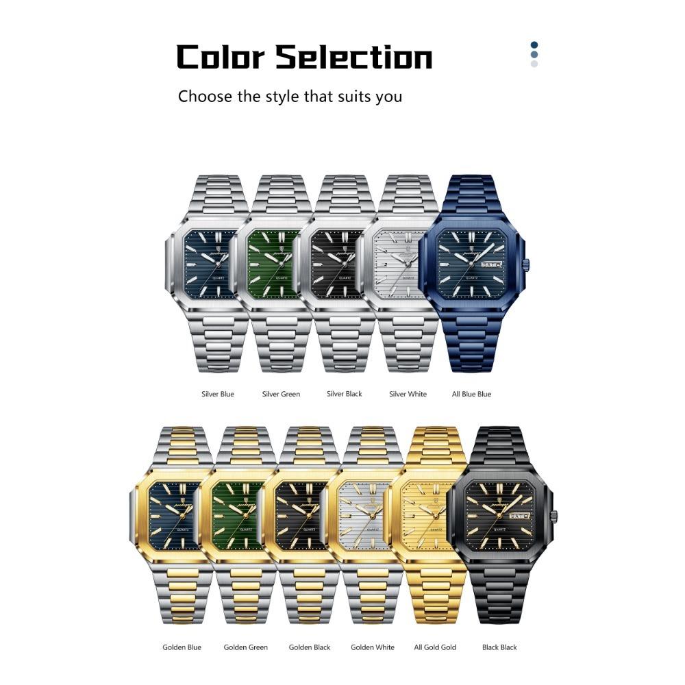 POEDAGAR Luxury Watch Waterproof Luminous Date Week Quartz Men's Watches Stainless Steel Fashion Square Men Watch