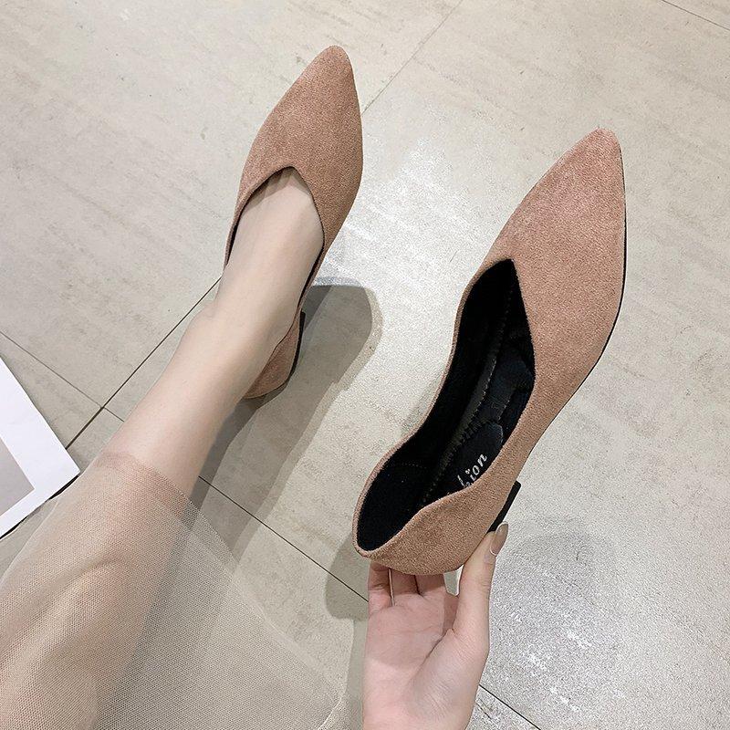 Fashion NEW Pointed Toe Low Heel Elegant Navy Blue Work Shoes for Women Shallow Woman Footwear Luxury Brand women's casual flat shoes