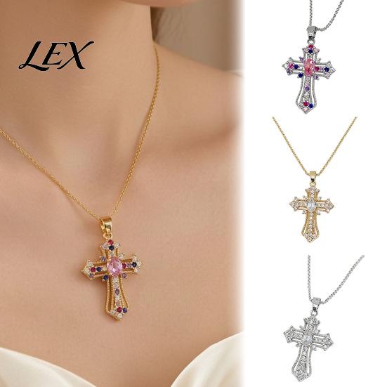 Retro Religious Pendant Necklace Catholic Christian Necklace, Colorful Rhinestone Statement for Women Daily Wear, Jewelry Gift Elegant