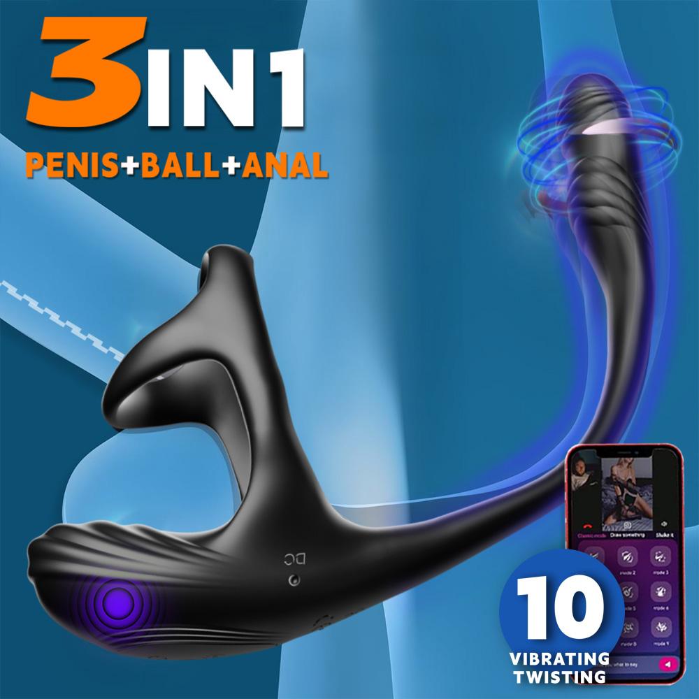 APP Controlled Prostate Massager Vibrating Cock Ring Rotating Butt Plug Men's Adult Toys Male Anal Plug Toys Delay Ejaculation