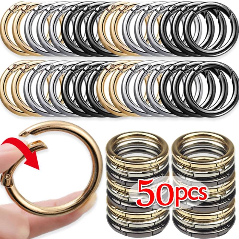 10/50 Stück Metall O-Ringe Federkarabiner für DIY Schmuck Offene Runde Karabiner Schlüsselanhänger Taschenclips Haken Hundeleinen Schnallen Verbinder