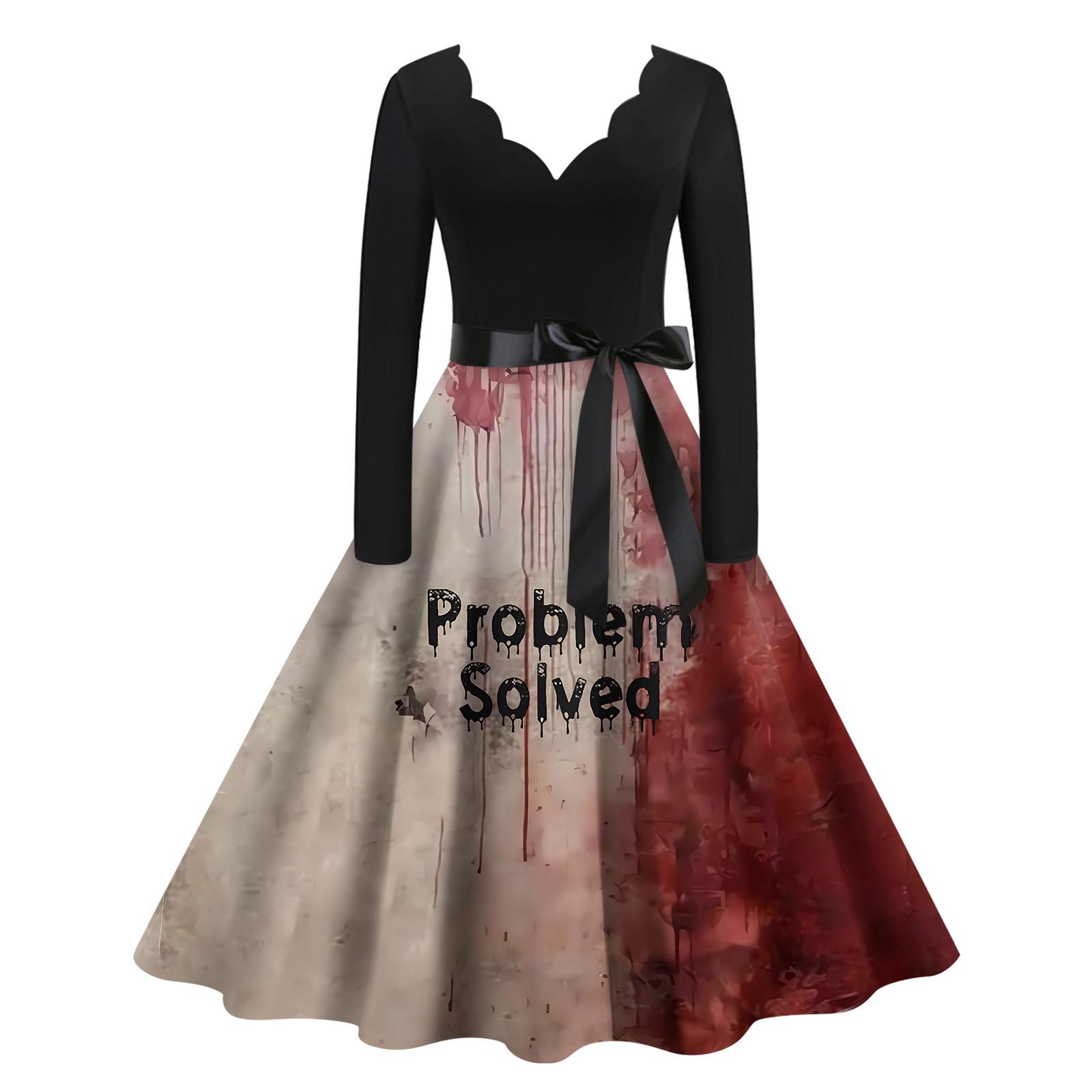 Хэллоуин Женское Повседневное Модное Платье с V-образным Вырезом и Принтом В Винтажном — фото 3