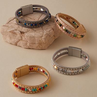 Beads Leather Bracelet for Women Wrap Bangle Female Jewelry Accessories